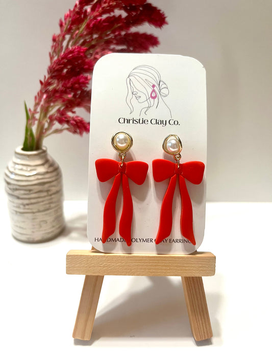 Christmas-Red bows with pearl