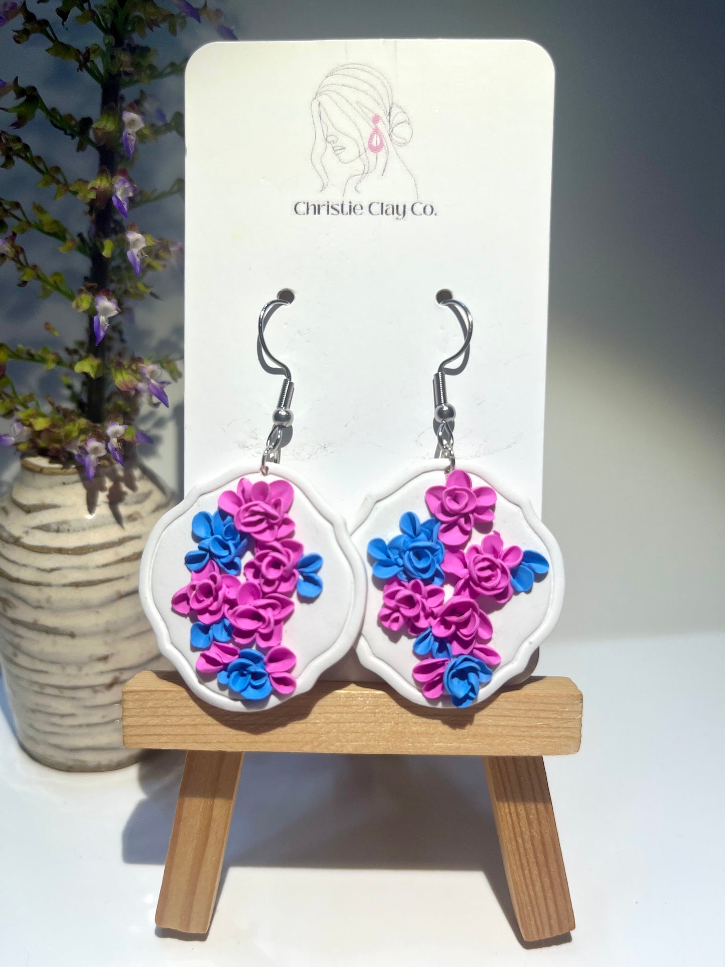 Pink and blue flower dangles