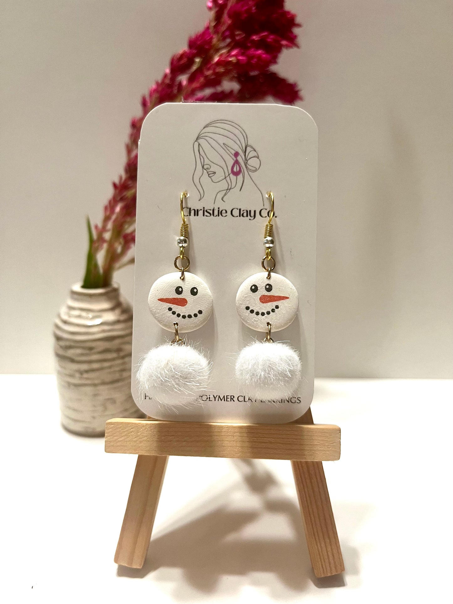 Winter-Snowman face with white pom-pom dangle