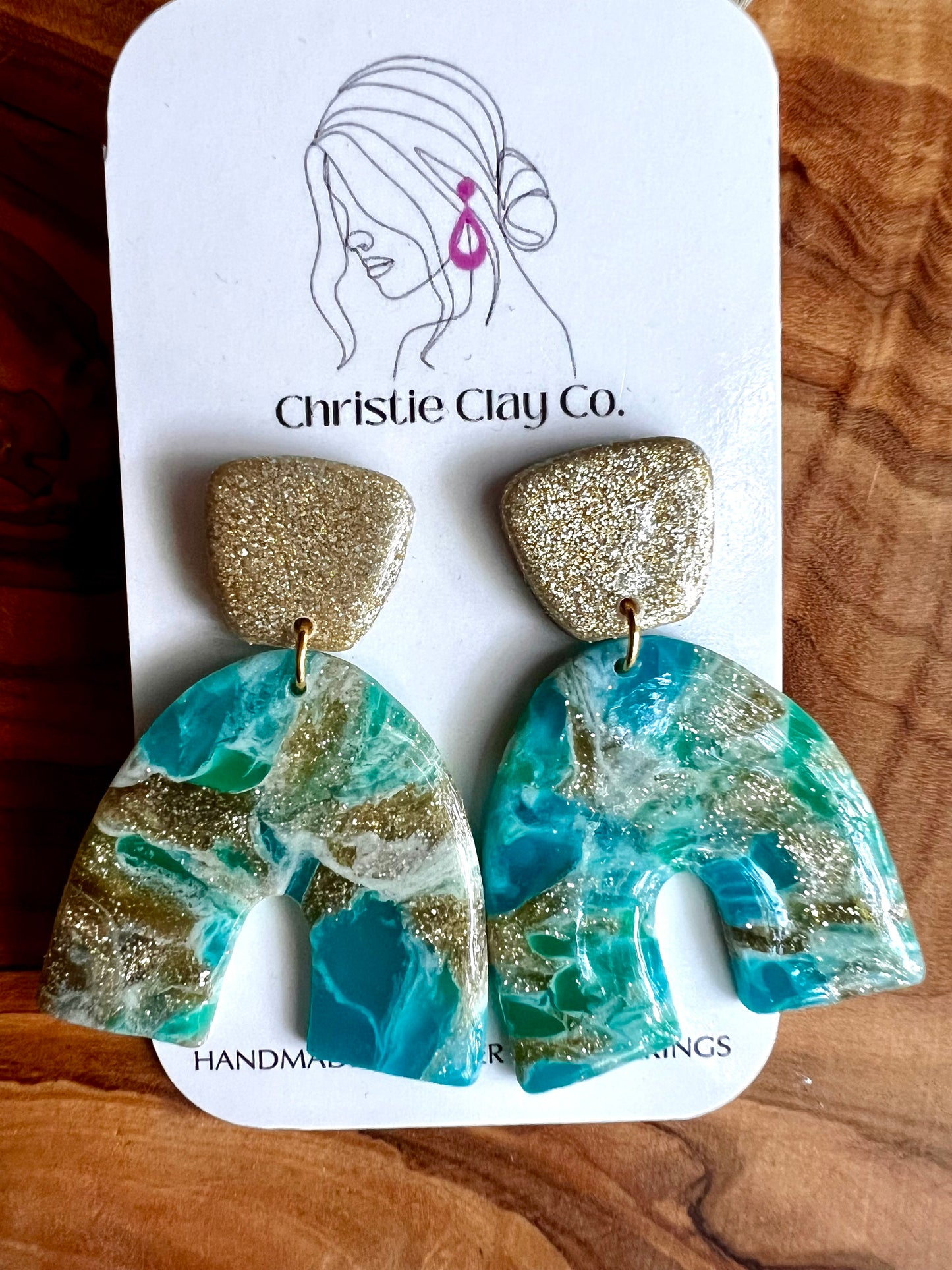 Swirl Collection - Gold Turquoise Translucent Arch dangles