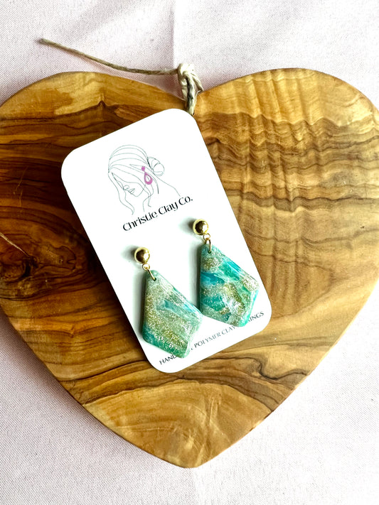 Swirl Collection - Gold Turquoise Translucent Dangle Drop earrings