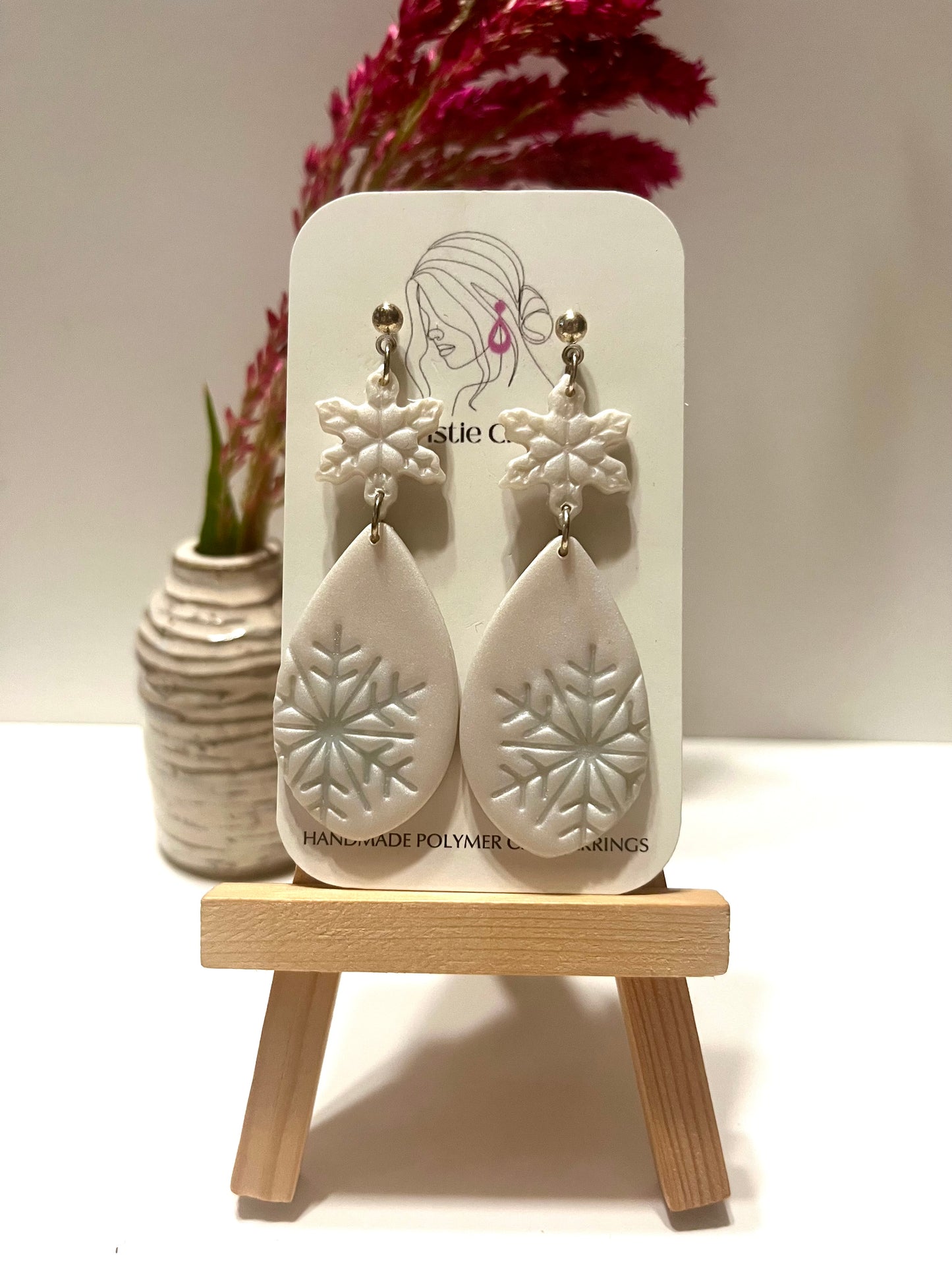 Winter-Silver snowflake imprint dangle