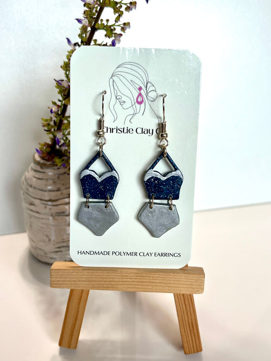 Bathing Suit-Blue and gray dangles