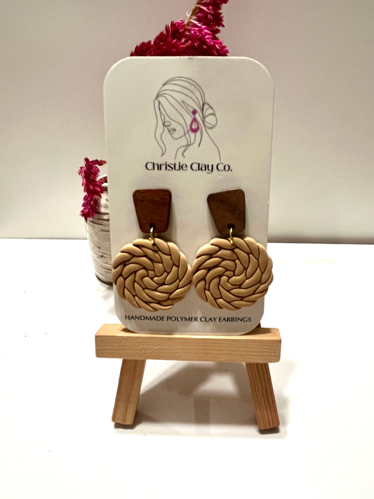 Tan rattan weave circles with wood finding