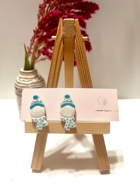 Winter-Snowman with teal polka dot hat and scarf