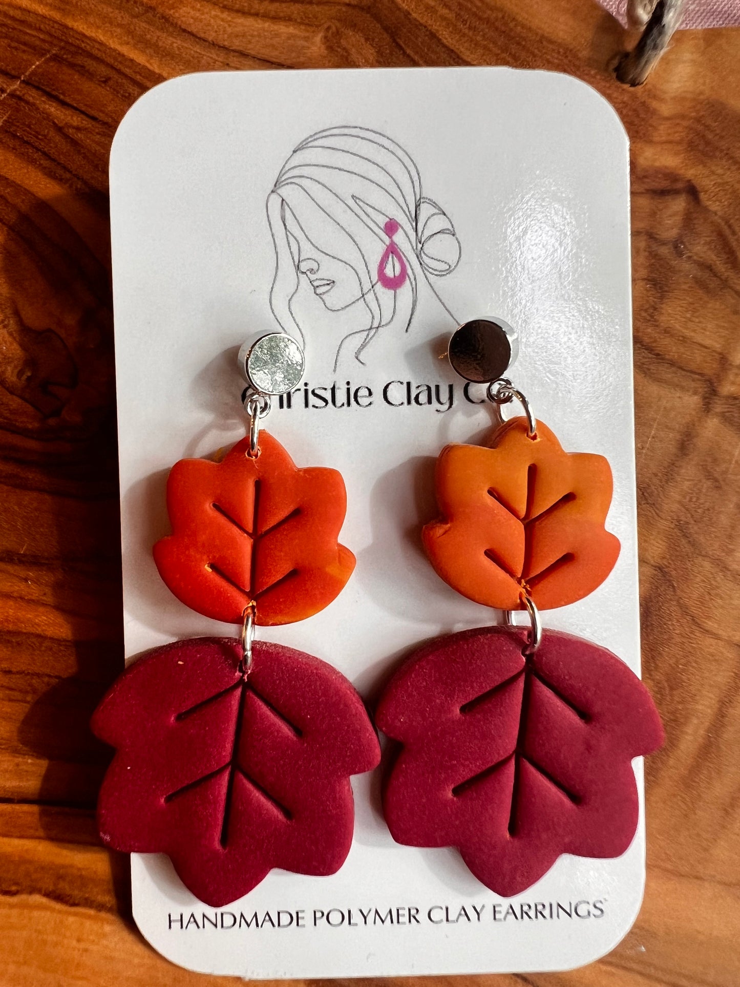 Fall - Gradient Maple Leaf Dangle Drop Burgandy