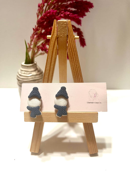 Winter-Snowman with blue hat and scarf