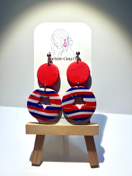 Red, White, & Blue-Two tier circle dangles with star cutout