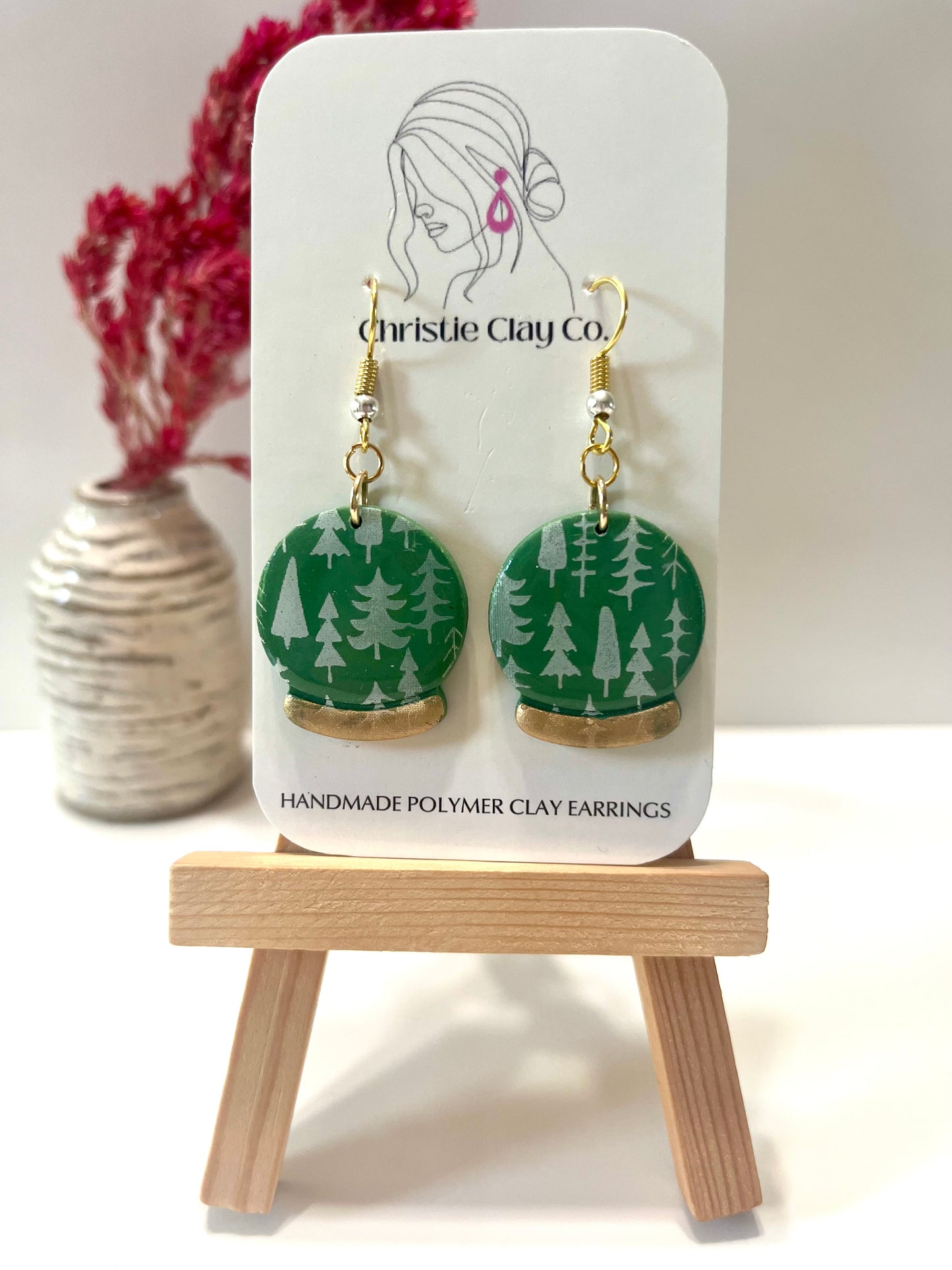 Christmas-Green ornaments with tree print
