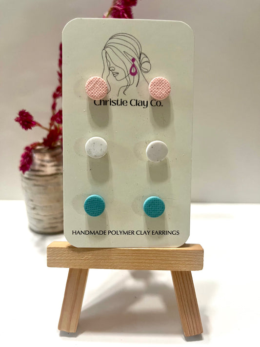 Micro dots-Set of three pink, white, and blue