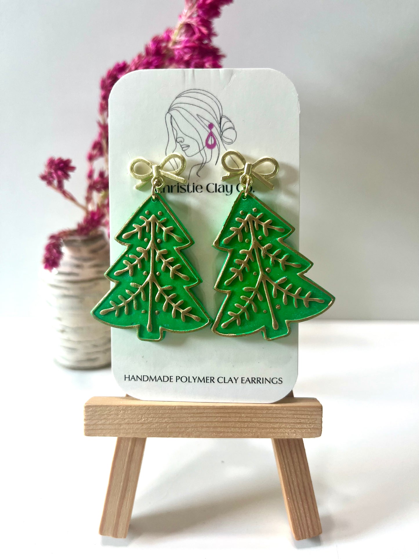 Christmas-Gold bow with Christmas tree dangle and gold design