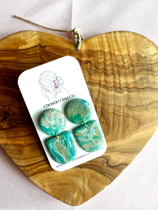 Swirl Collection - Gold Turquoise Translucent Circle Drop earrings