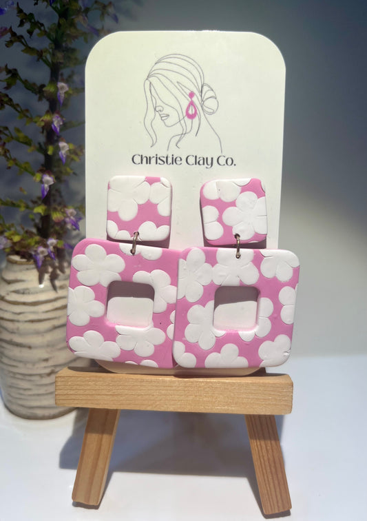 Pink two tier square dangles