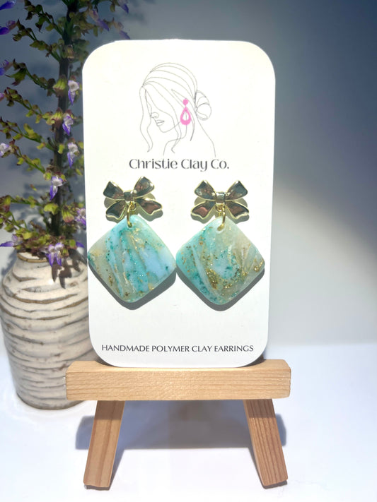 Light Turquoise Marble-Diamonds with gold bows