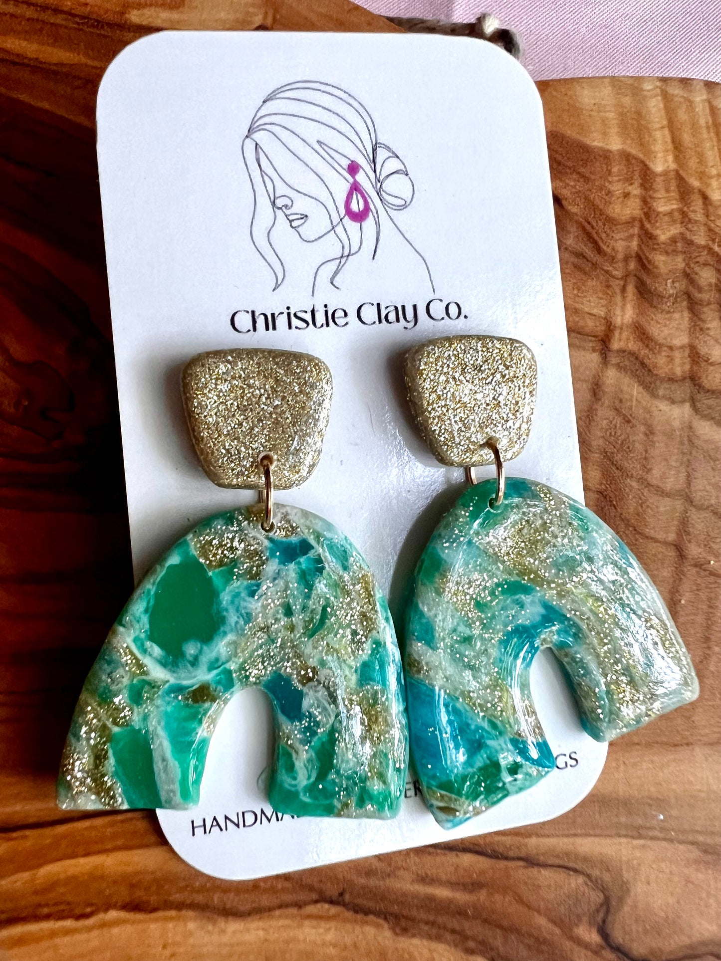 Swirl Collection - Gold Turquoise Translucent Arch dangles