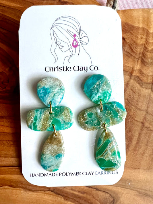 Swirl Collection - Gold Turquoise Translucent Triple Drop Earrings