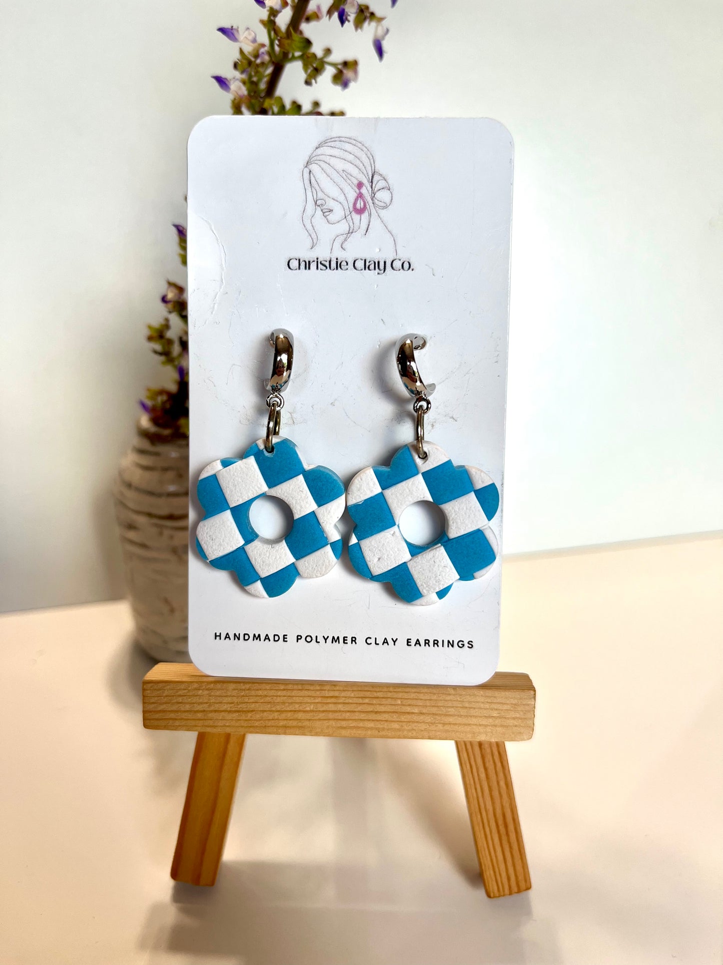 Checkered Print-Floral dangle