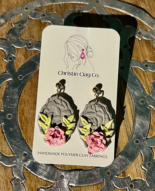 Bridgerton Inspired.  Silver/Pink Framed Dangle