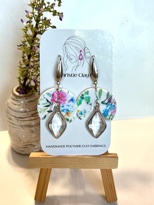 Floral drop with crystal drop